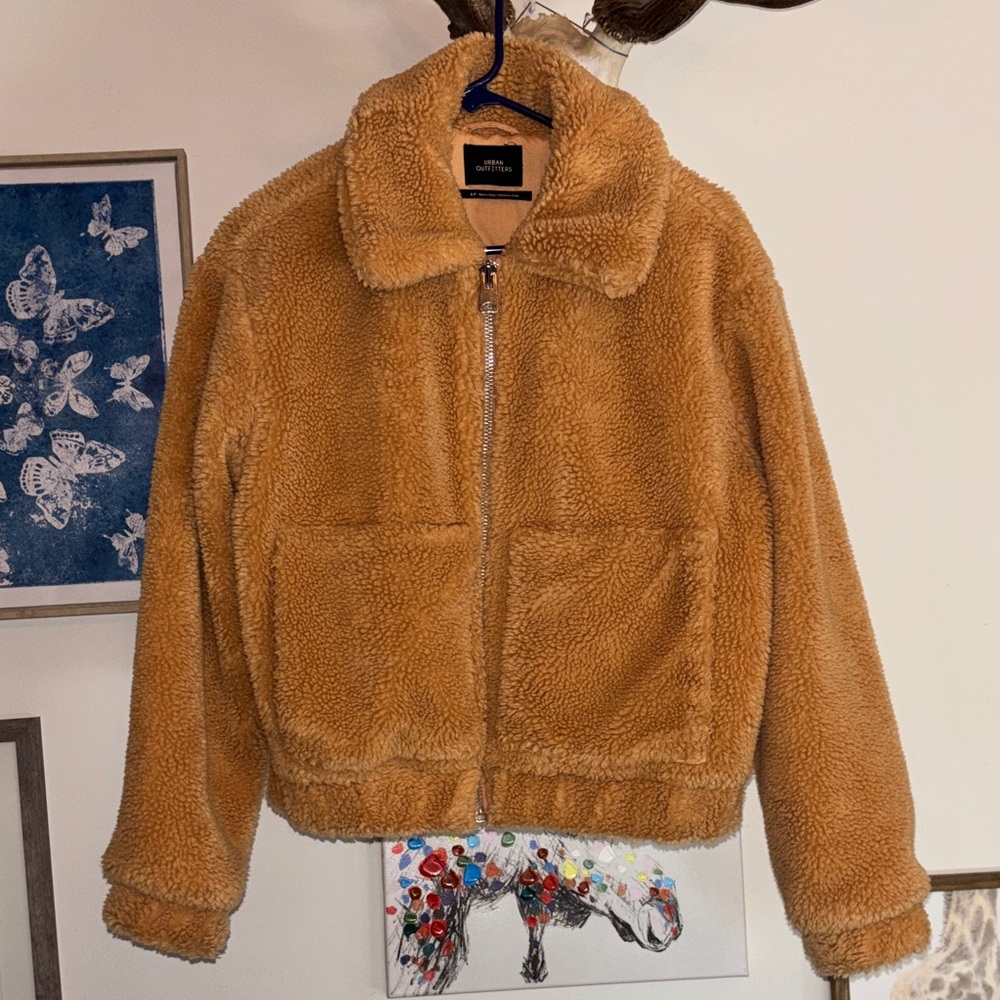 Urban Outfitters Teddy🧸 Crop Bomber Jacket, Size Small - Picture 2 of 16